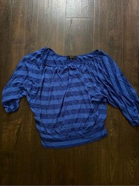 Express Blue Striped Off-Shoulder Crop Top